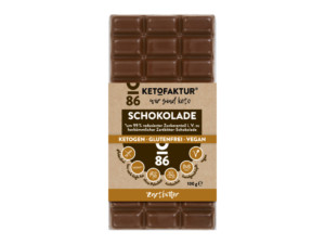 Produktabbildung: Keto-Schokolade "No86 – Zartbitter" der KETOFAKTUR®