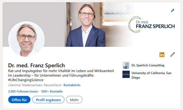 Abbildung des LinkedIn Profils von Dr. Sperlich