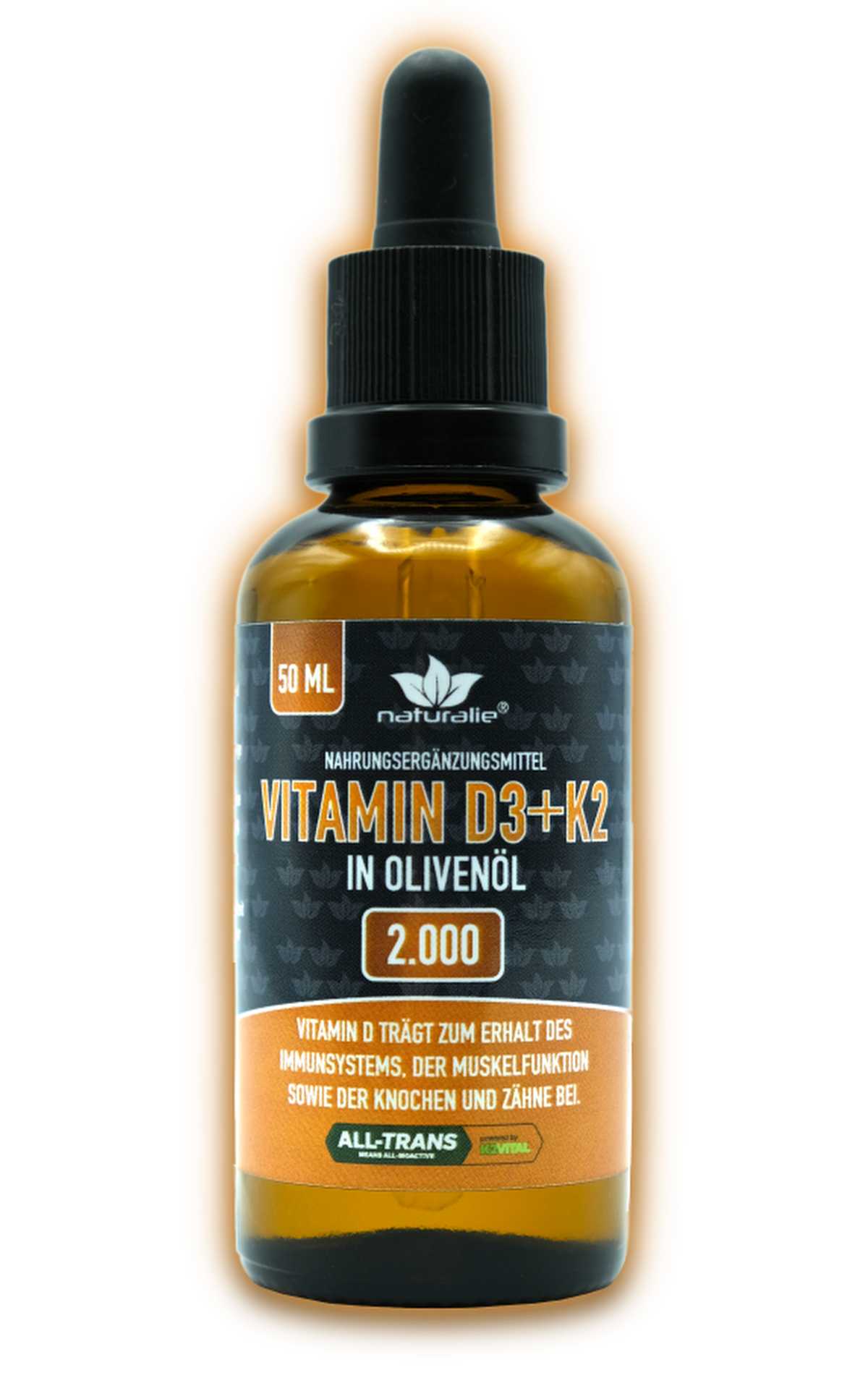 Produktabbildung "Vitamin D3+K2 in Olivenöl" von AMM-Partner naturalie