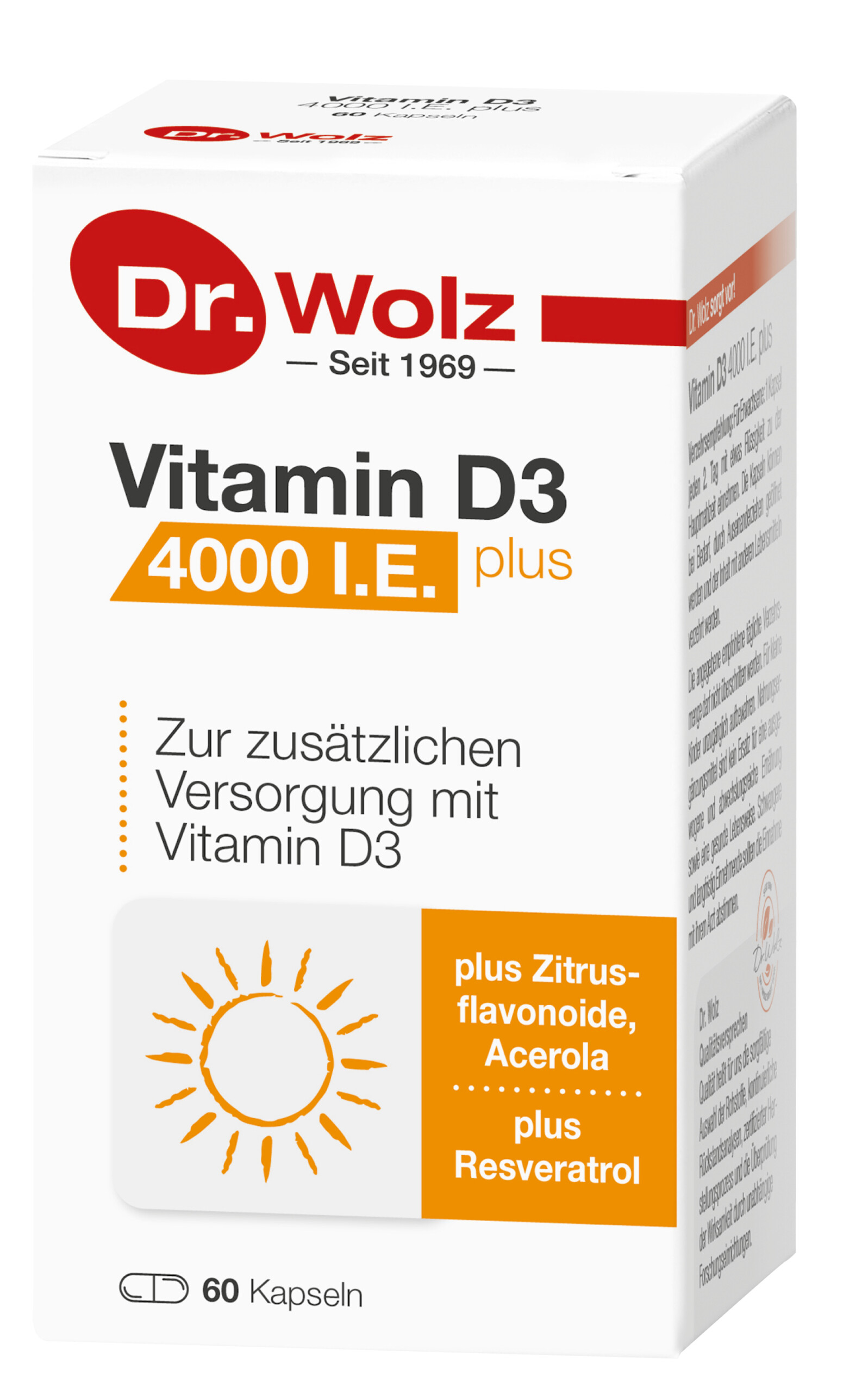 Foto der AMM-Produktempfehlung "Vitamin D3 4000 I.E. Plus" von Dr. Wolz
